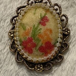 Floral Brooch with Pearls and Gold Accents